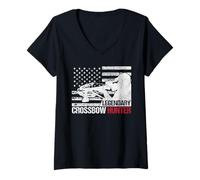 Women's Legendary Crossbow Hunter American Flag Hunting V-Neck T-Shirt