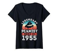 Womens Legendary Pianist Born 1955 70th Birthday Gifts Piano V-Neck T-Shirt