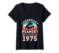 Womens Legendary Pianist Born 1975 50th Birthday Gifts Piano V-Neck T-Shirt