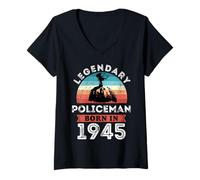 Womens Legendary Policeman Born in 1945, 80th Birthday Men's V-Neck T-Shirt