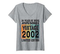 Womens Legendary Since 2002 Limited Edition 24th Birthday V-Neck T-Shirt