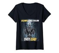 Womens Legends Don’t Follow They Lead Funny Alpha Wolf Meme V-Neck T-Shirt