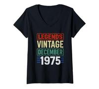 Womens Legends Vintage December 1975 Retro Birthday Gen X Seventies V-Neck T-Shirt