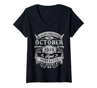 Womens Legends Were Born In October 1974 Vintage 51st Birthday Men V-Neck T-Shirt