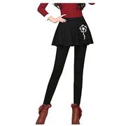 Womens Leggings High Waist Soft Tummy Control Pant Ladies Thickened Leggings False Two in One Leggings Printed Velvet Leggings Women's Biker Shorts (Black, M)