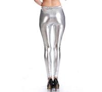 Women's Leggings Silver Metallic Shiny Trousers 80s with High Waist Shiny Leggings Party Skirt Dance Disco Costume Carnival Space Metallic Glitter Trousers Golden Legging