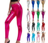 Women's Leggings Silver Metallic Shiny Trousers 80s with High Waist Shiny Leggings Party Skirt Dance Disco Costume Carnival Space Metallic Glitter Trousers Golden Leggings