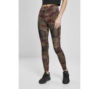 Urban Classics Women's Ladies Camo Tech Leggings Comfortable Sport Pants Stretchy Workout Trousers with Military Print and Mesh Inserts Regular Ski, Redwood Camo, XS UK