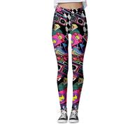 Women's Leggings with Colourful 80s Retro Print - Elastic Sports Trousers in 90s Style | Eye-catching Party Leggings for Theme Parties and Festivals, style_c01 purple, M