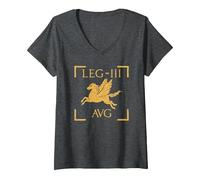 Women's Legio III Augusta Pegasus Emblem Roman Legion V-Neck T-Shirt, Dark Heather Grey, Small