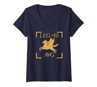 Women's Legio III Augusta Pegasus Emblem Roman Legion V-Neck T-Shirt, Navy Blue, X-Large