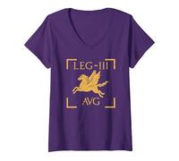 Women's Legio III Augusta Pegasus Emblem Roman Legion V-Neck T-Shirt, Purple, Small