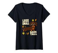Women's Legs Small Bark Tall Funny Dachshund Slogan V-Neck T-Shirt