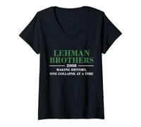Womens Lehman Brothers 2008 Making History ONE Collapse at A TIME V-Neck T-Shirt