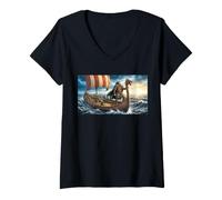 Women's Leif Eriksson Sails Beyond the Horizon Viking Hero Vinland V-Neck T-Shirt