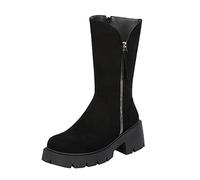 Women's Leisure Boots Platform Boots Fashion Simplicity Low Heel Ankle Boots Pure Color Elegant Boots Mid Rise Retro Comfortable Outdoor Boots with Side Zipper, Black, 7 UK