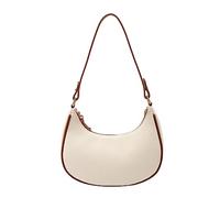 Women's Leisure Fashion Solid Color Contrast One Shoulder Versatile PU Dumpling Bun Shoulder Bag for Women (Beige, One Size)