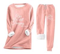 Womens Leisure Suits Yes I'M Still Freezing Print Thick Womens Fleece Set Sweatshirt Outfits Fuzzy Sportswear Co Ord Sets For Women Womens Tracksuit Sets Fleece Lined Lounge Set