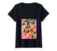 Women's Lemons Botanical Art Coastal Vibes Summer Aesthetic Citrus V-Neck T-Shirt