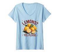 Womens Lemons Yes Please Fruit Citrus Fresh Lover Summer V-Neck T-Shirt