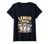 Womens Lemur Crew Funny Cartoon Jungle Primate Kids Birthday Party V-Neck T-Shirt