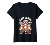 Womens Lemur Team Funny Cartoon Jungle Primate Birthday Party V-Neck T-Shirt