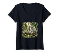 Women's Lemur Wildlife Animal Jungle Forest Tree Branch Tropical V-Neck T-Shirt