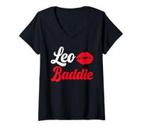 Womens Leo Baddie Lips I'm A Leo Goddess Leo Season Women Birthday V-Neck T-Shirt