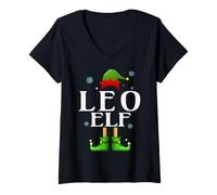 Womens Leo Elf Xmas Funny Men's Family Matching Christmas Leo V-Neck T-Shirt