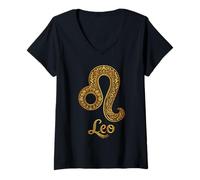 Women's Leo Mandala Zodiac Sign Sacred Geometry Astrology V-Neck T-Shirt