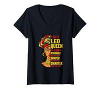 Womens Leo Queen I Am Stronger Birthday For Leo Zodiac V-Neck T-Shirt