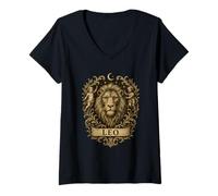 Womens Leo Vintage Engraving Graphic V-Neck T-Shirt