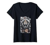 Women's Leo Zodiac Roaring Lion Firey Sign V-Neck T-Shirt