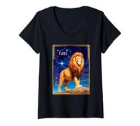 Womens Leo Zodiac Sign Under a Starry Sky V-Neck T-Shirt