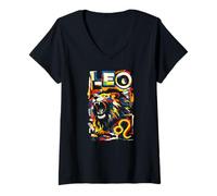 Women's Leo Zodiac the Lion Astrology Birthday Design V-Neck T-Shirt