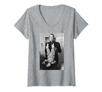 Women's Leonard Cohen Photo with Daughter Lucca Joy By AJ Barratt V-Neck T-Shirt