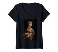 Women's Leonardo da Vinci Lady with an Ermine V-Neck T-Shirt