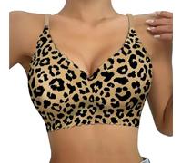 Womens Leopard Animal Print Bra Women Sports Bra Seamless Comfort Bras Full Cup Comfort Underwired Firm Support Vest Style Athletic Wireless Wrap Chest Crop Top for Yoga Fitness Exercise Beige
