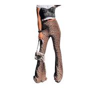 Women's Leopard Bell Bottom Pants Y2k Animal Print Flare Pants Stretchy Boho Style Flared Leg Trouser