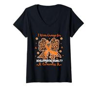 Women's Leopard Bow I Wear Orange for Developmental Disability V-Neck T-Shirt