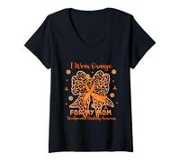 Women's Leopard Bow I Wear Orange for Mama Developmental Disability V-Neck T-Shirt