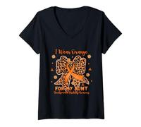 Women's Leopard Bow I Wear Orange My Aunt Developmental Disability V-Neck T-Shirt