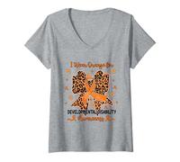 Women's Leopard Coquette Bow Developmental Disability I Wear Orange V-Neck T-Shirt