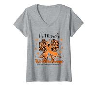 Women's Leopard Coquette MS Awareness in March We Wear Orange V-Neck T-Shirt