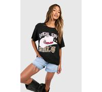 Womens Leopard Cowboy Hat Printed Oversized T-shirt Black XL