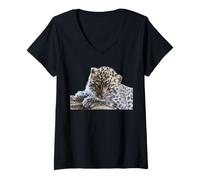 Womens Leopard Cub Adorable Baby Snow Leopard Big Cat V-Neck T-Shirt
