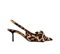 Women's Leopard Fabric High-Heel Slingback Shoes Bow Detail On The Front Animal Print Elastic Strap Around The Back Pointed Toe Wedding Party Office Dance Pump for Women Ladies Girls Leopard Size 7