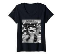 Women's Leopard Gecko Lizard Last Day of School Summer Funny Selfie V-Neck T-Shirt