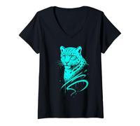 Womens Leopard Graffiti Street Art Illustration V-Neck T-Shirt