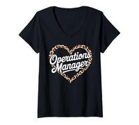 Womens Leopard Heart Operations Manager V-Neck T-Shirt